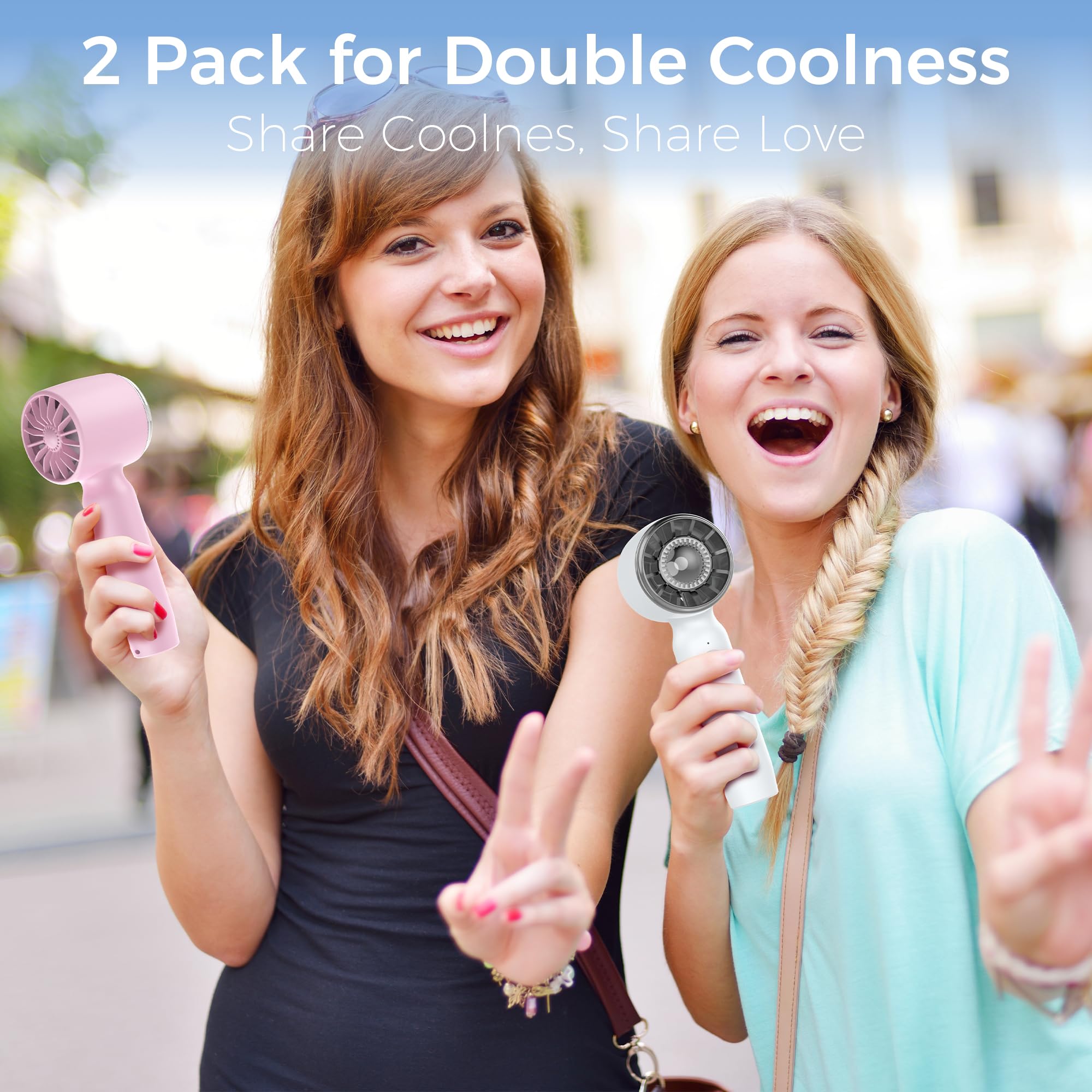 COMLIFE 2 Pack Handheld Mini Fan - Portable Rechargeable Turbo Fan with 3 Speed Settings, USB Powered Personal Pocket Fan for Women, Men, Kids - Perfect for Travel, Office, Gym, Makeup & Outdoor Activities