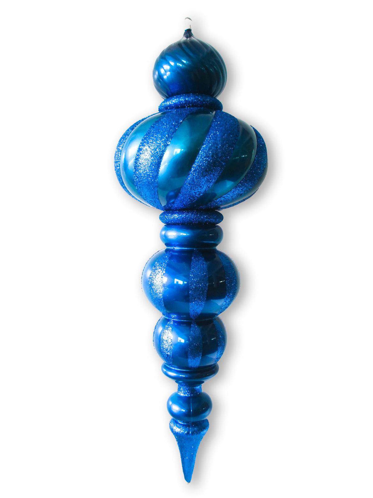 36 Large Blue Finial Ornaments with Glitter Stripes - Elegant Christmas Tree Toppers & Home Decor for Holiday Parties, Weddings, and Festive Celebrations