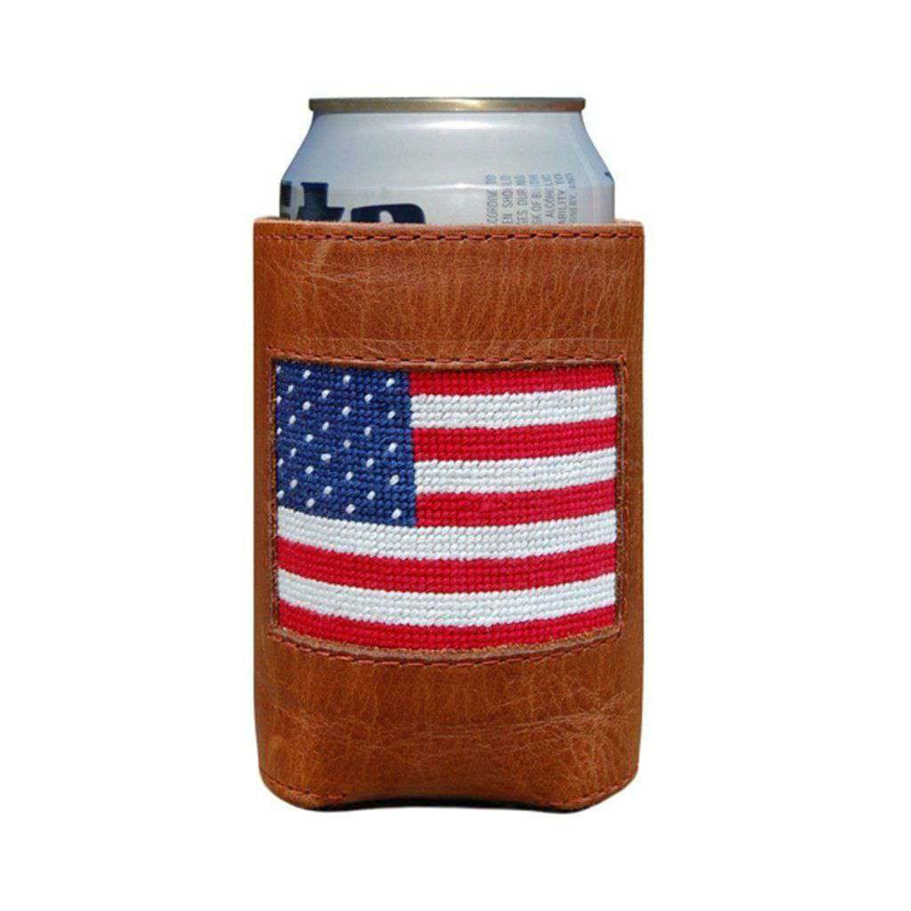 Smathers & Branson American Flag Needlepoint Can Cooler - Patriotic Beer Koozie for Outdoor BBQs, Tailgating & Pool Parties