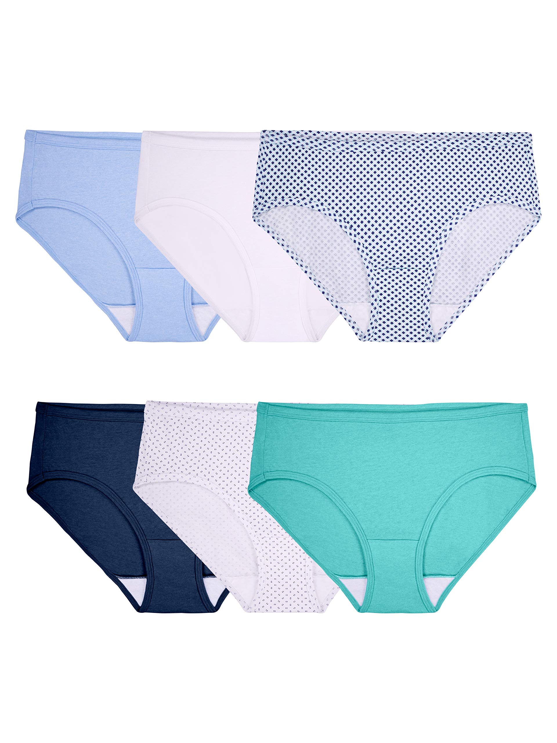 Fruit of the Loom Women's 6 Pack Cotton Hipster Underwear with Comfortable Covered Waistband - Soft Everyday Panties for Work, Lounge & Sleep