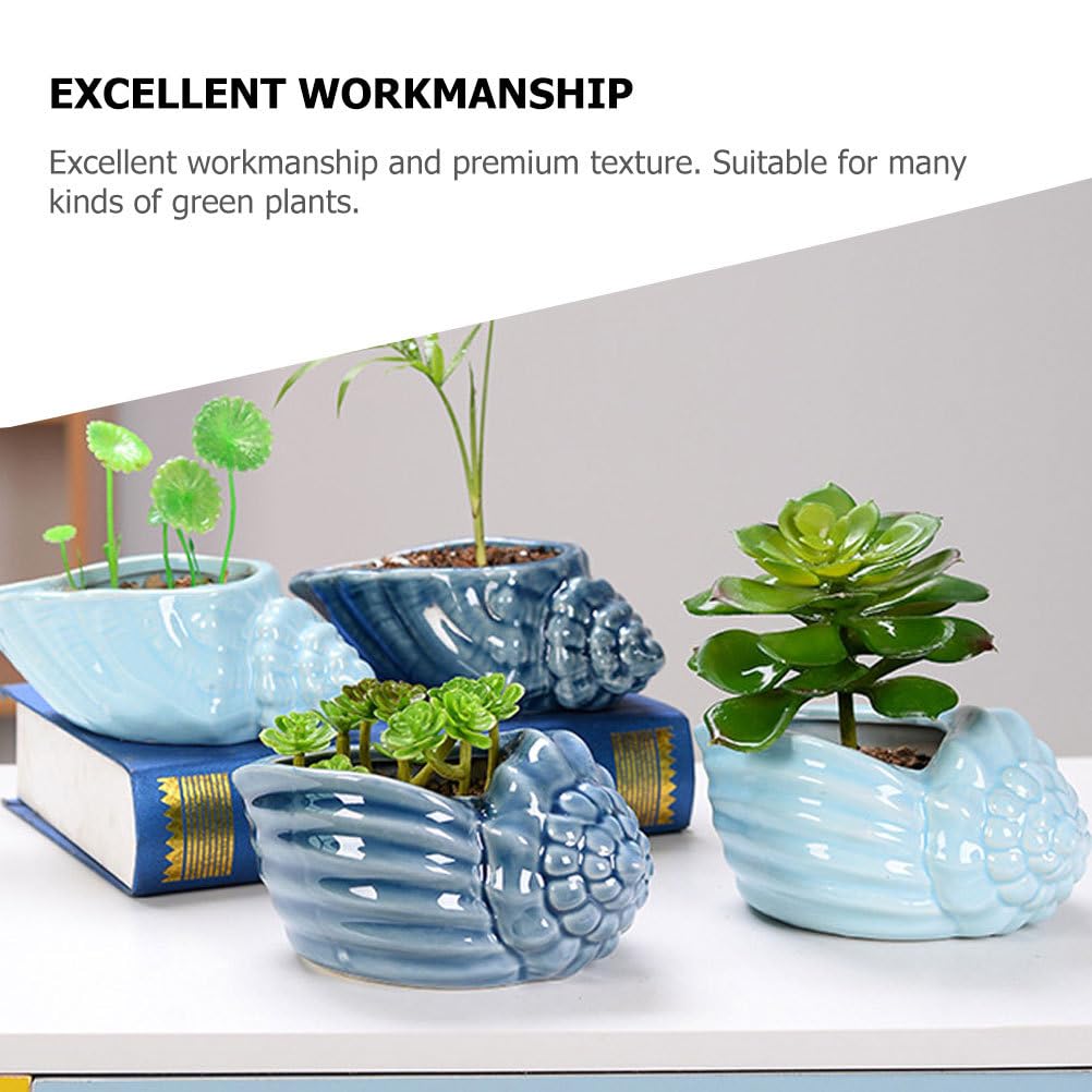 Mediterranean Style Ceramic Conch Planter - Shell Shaped Flower Pot for Bonsai, Succulents & Hydroponic Plants | Perfect for Home, Office & Garden Decor | Desktop Plant Container with Drainage Hole