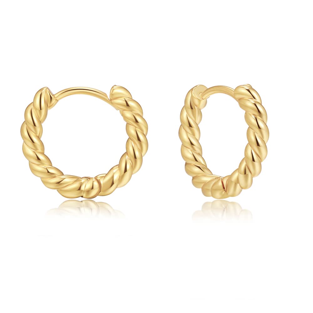 14K Gold Plated Triple Twisted Huggie Hoop Earrings for Women - Hypoallergenic Chunky Gold Hoops, Dainty Small Hoop Earrings for Everyday Wear & Special Occasions