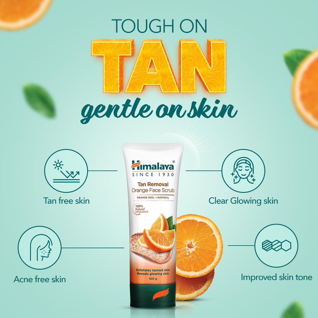 Himalaya Tan Removal Orange Face Scrub - 100g Exfoliating Cleanser for Brightening & Glowing Skin | Perfect for Daily Skincare Routine & Acne Treatment