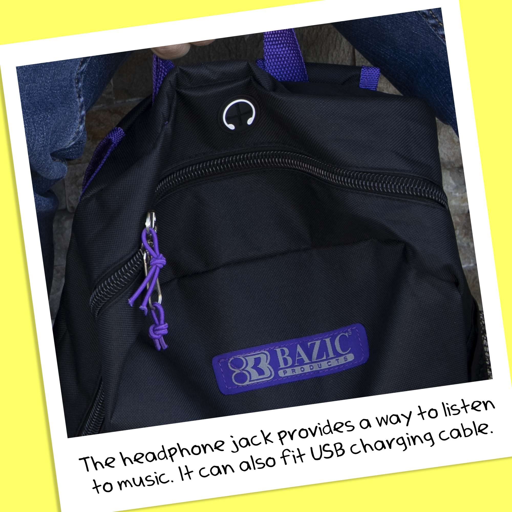 BAZIC 17 Inch Lightweight School Backpack with Padded Back & Adjustable Straps - 6 Pack Multi-Colored Backpacks for Students, USB Charging Port & Headphone Jack - Perfect for School, College, Travel & Daily Commute