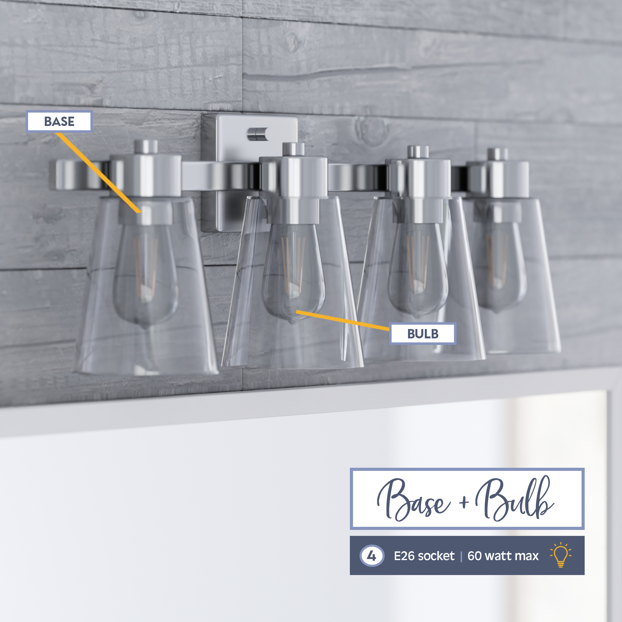 Fairendale 4-Light Vanity Light Fixture with Clear Glass Shades in Brushed Nickel Finish - Perfect for Bathroom, Bedroom, or Dressing Room Lighting