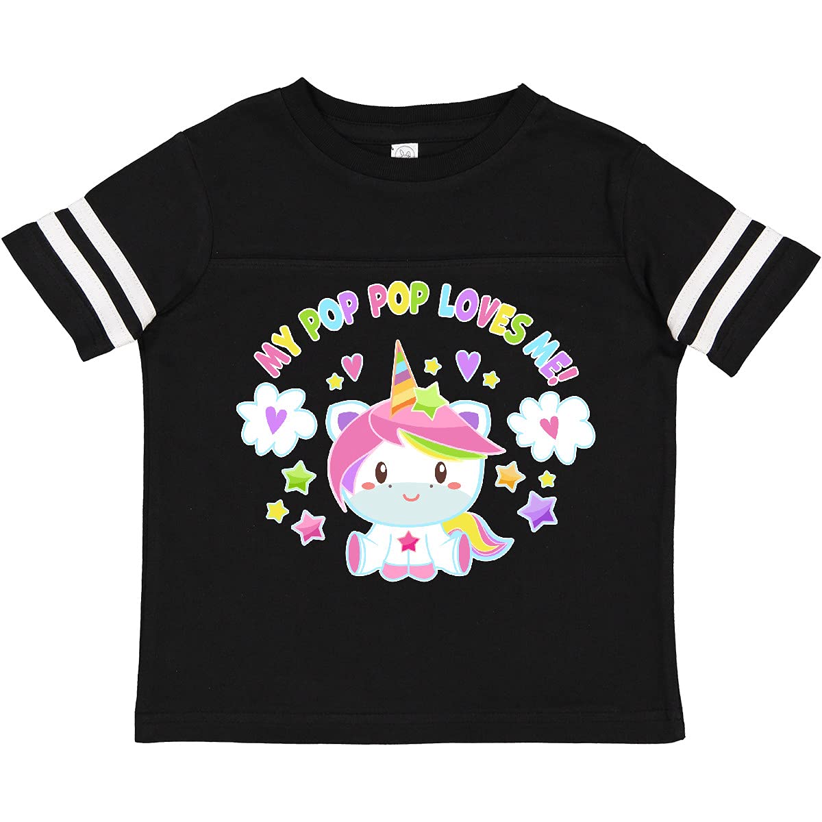 Inktastic 'My Pop Pop Loves Me' Cute Rainbow Unicorn Toddler T-Shirt - Soft Cotton Kids Tee for Grandparents Day, Birthday Gifts & Family Outings