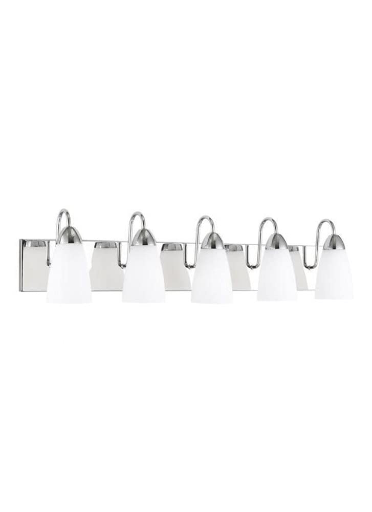 Seagull Lighting 4420205-05 Transitional 5-Light Wall Sconce Bathroom Fixture - Chrome Finish, Seville Collection - Perfect for Bathroom Vanity, Hallway, or Entryway Lighting