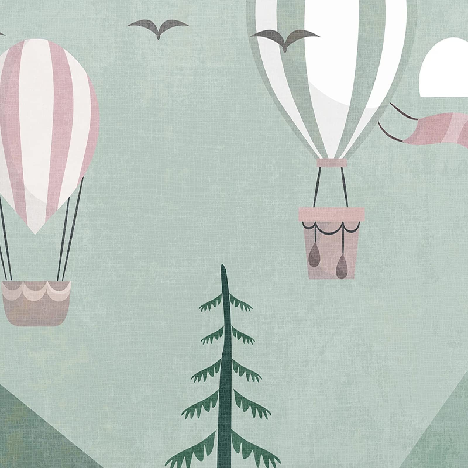 3D Cute Cartoon Geometric Mountain Forest Balloon Mural Wallpaper - 450x300cm Photo Wallpaper for Kids Bedroom & Nursery Decor | Perfect for Children's Room Background, Playroom, and Birthday Party Decoration