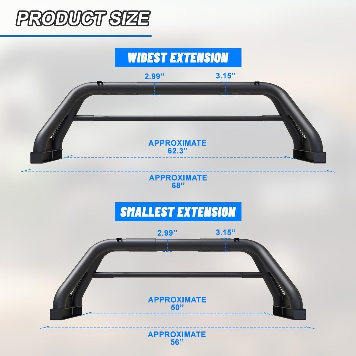 ROXX Universal Pickup Truck Roll Bars & Sport Chase Rack - Compatible with 2005-2025 Toyota Tacoma, 2004-2012/2015-2025 Chevy Colorado/GMC Canyon, 1994-2004 Chevrolet S-10 - Heavy Duty Off-Road Protection for Adventure & Work Trucks
