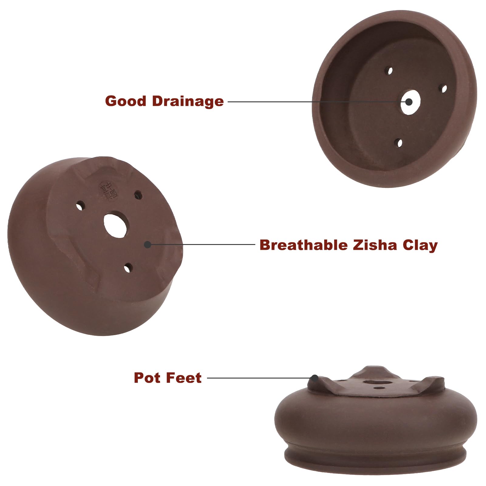 2-Piece Unglazed Round Ceramic Bonsai Planter Set - 3.7
