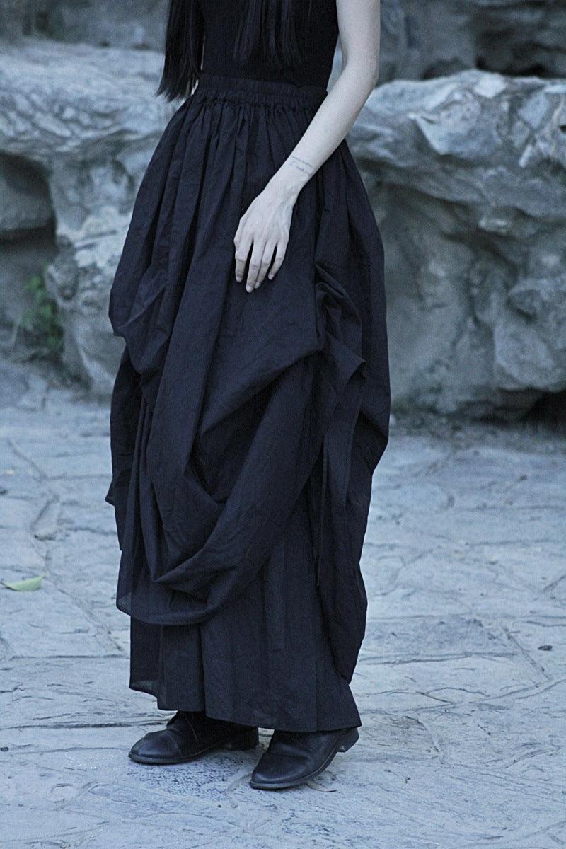 Women's Asymmetric Linen Gothic Maxi Skirt - Avant-Garde A-Line Long Party Skirt for Boho, Steampunk & Vintage Fashion Lovers | Perfect for Concerts, Festivals & Gothic Weddings