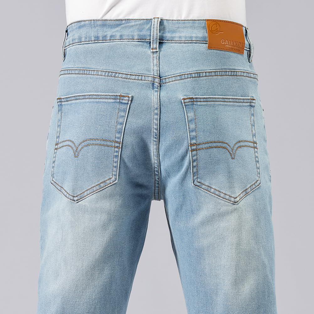 GAIAKOU Men's Slim Fit Stretch Work Jeans - Comfortable Straight Leg Baggy Denim Pants for Casual & Office Wear - Blue Elastic Waist Relaxed Fit Jeans for Everyday Comfort