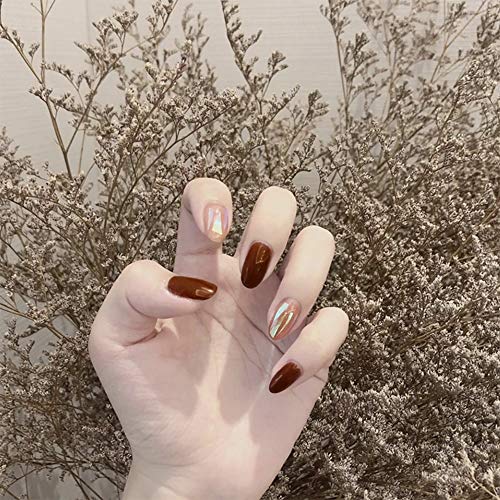 Aimimier 24Pcs Short Oval False Nails - Brown Gradient Fake Nails with Glue & Sticker - Salon Quality Press on Nails for Women & Girls (Style 4) - Perfect for Parties, Weddings & Daily Wear