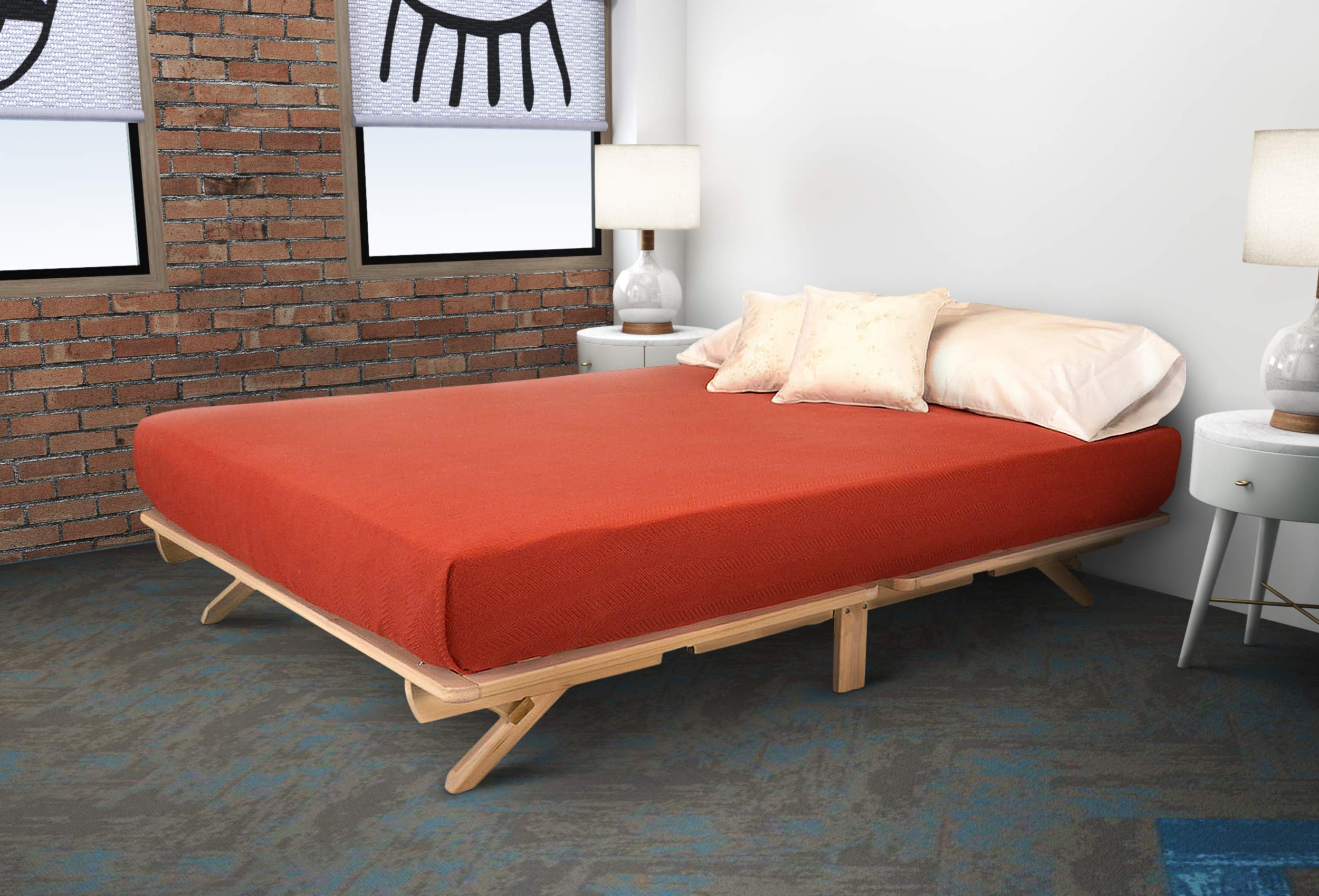 KD Frames Solid Wood Foldable Queen Platform Bed Frame - Unfinished Natural Wood Minimalist Bed - No Box Spring Needed, Easy Assembly - Perfect for Small Spaces, Guest Rooms & Minimalist Home Decor
