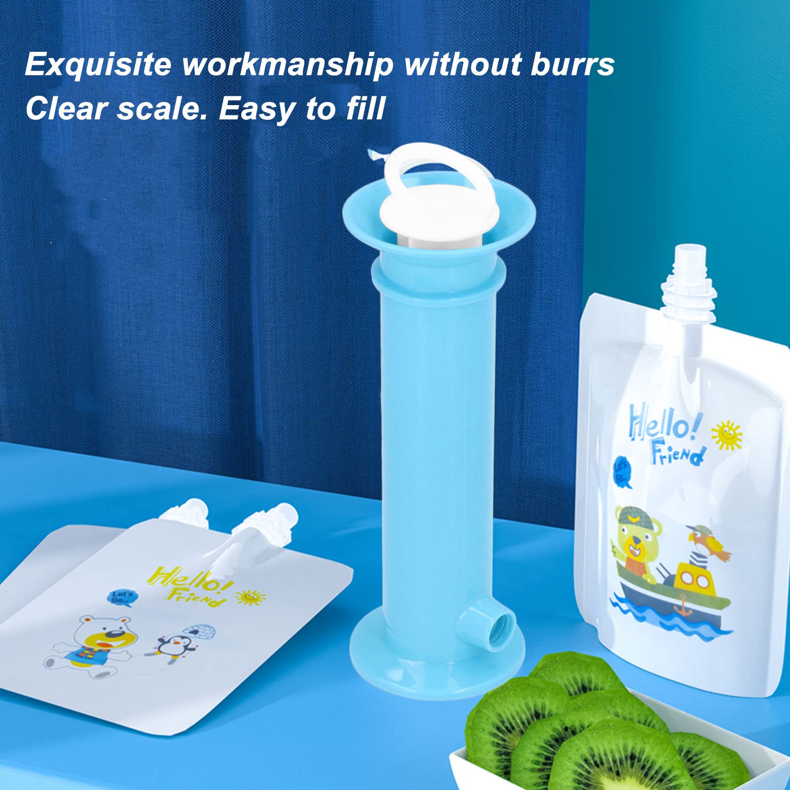**7-Piece Reusable Baby Food Pouch Maker Set - Pure Color Squeeze Pouches for Toddler Fruit Puree & Baby Food Dispenser (Blue) - Perfect for On-the-Go Snacks & Mess-Free Feeding**