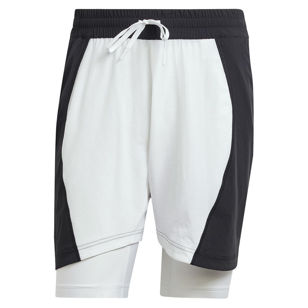 Men's Performance Tennis Shorts & Tight Set - White & Black - Breathable & Quick-Dry for Court Training & Gym Workouts
