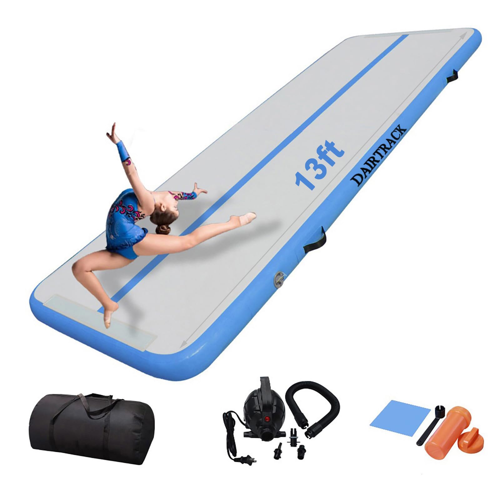 DAIRTRACK 13ft 16ft 20ft Inflatable Air Tumbling Mat - Portable Gymnastics Training Equipment for Home Gym, Outdoor Yoga & Cheerleading Practice - Includes Air Pump for Easy Setup