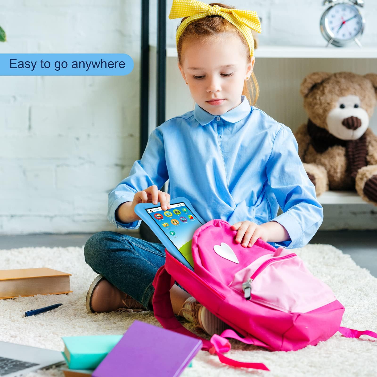 10.1 Inch HD Kids Tablet with KIDOZ App - Android 13, 12GB RAM (4+8 Expandable) & 128GB Storage - Includes Touch Pen & Drop-Proof Case - Perfect for Learning, Games & Entertainment - Blue