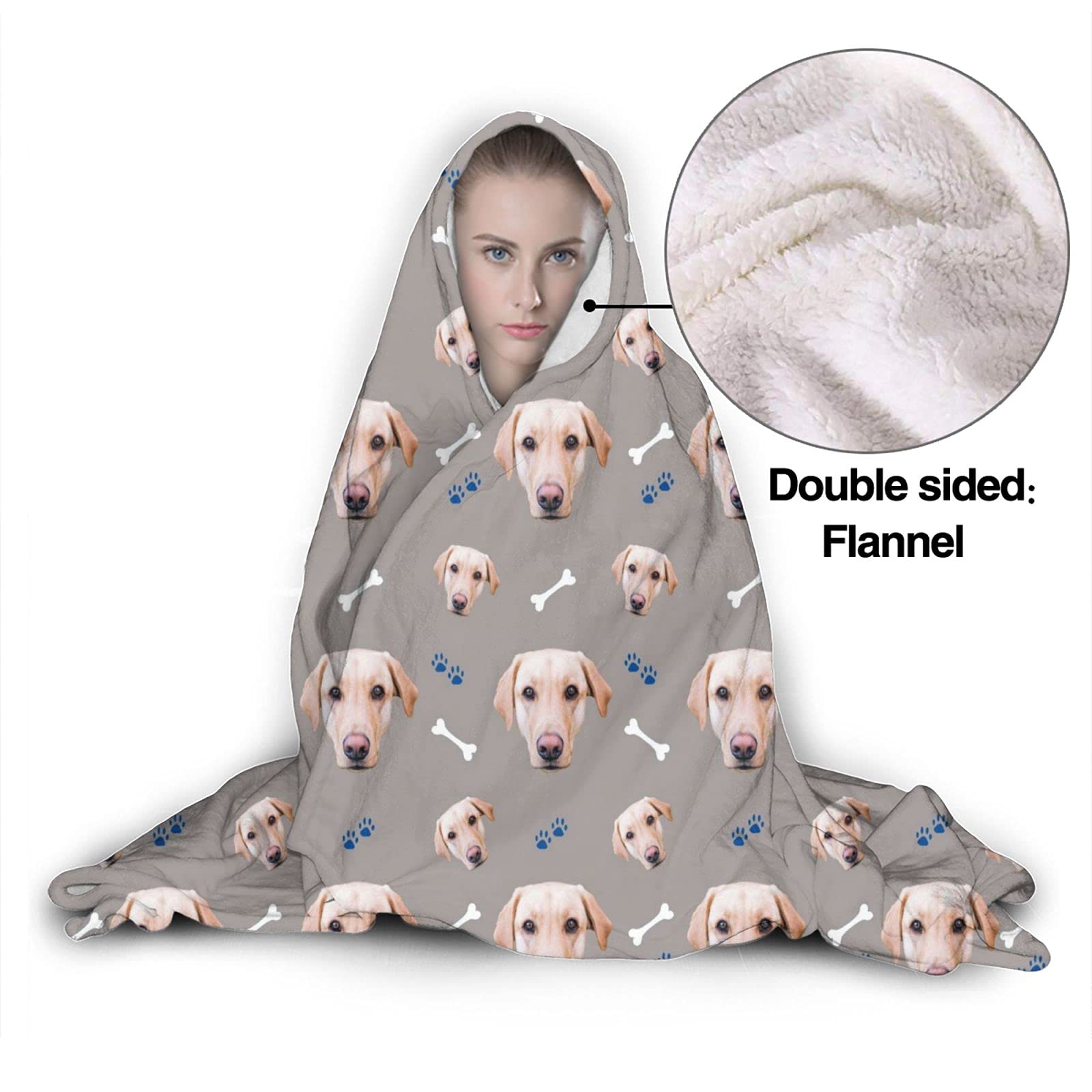 Custom Hooded Blankets with Pet Photos - Personalized Dog Face Blankets for Kids, Women & Men (50