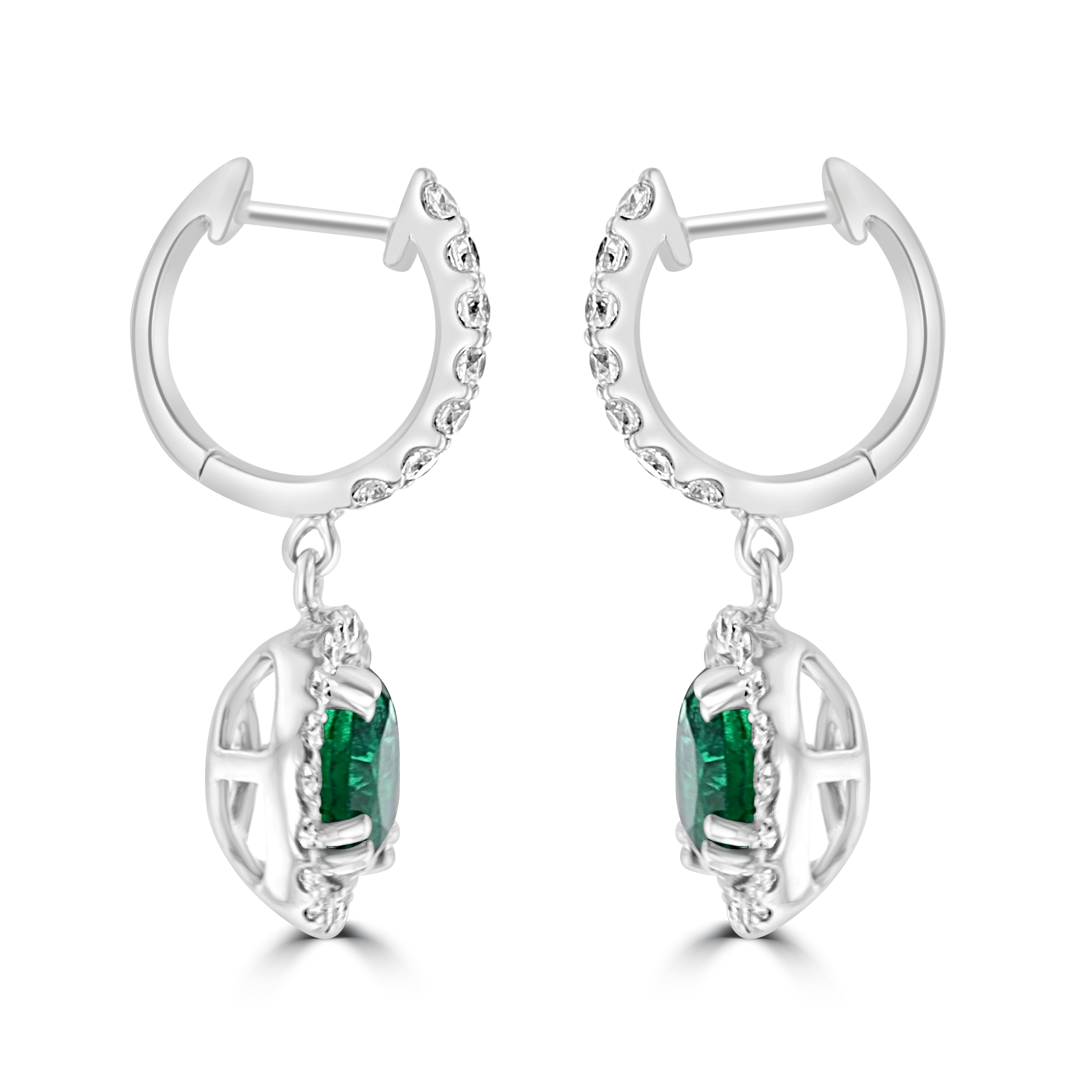 JULEVE 2.54 CTW Emerald & 0.92 CTW Diamond Halo Drop Earrings - Elegant Dangling Jewelry for Weddings, Parties & Special Occasions