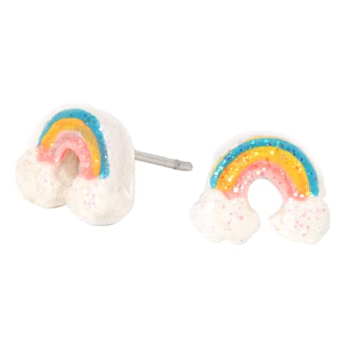 Hypoallergenic Nickel-Free Stud Earrings for Girls - Silver Glitter Rainbow Arch Earrings for Sensitive Ears | Cute & Fun Jewelry Gift for Kids, Teens | Perfect for School, Parties & Everyday Wear