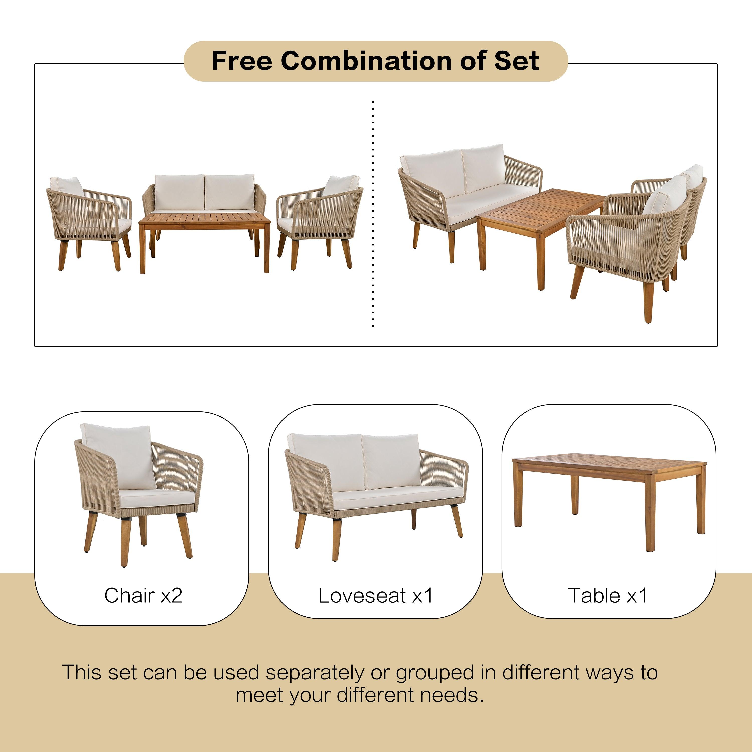 4-Piece Outdoor Patio Furniture Set with Loveseat, Rope Wicker Conversation Set & Cushions - Perfect for Backyard, Garden, Poolside & Outdoor Entertaining