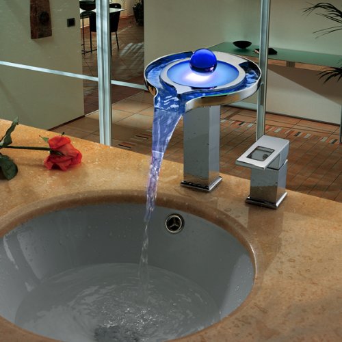 Goodia GS08 Single Handle Waterfall LED Bathroom Faucet - No Batteries Needed, Chrome Finish - Perfect for Modern Bathroom & Spa Decor, Vanity Sink Upgrade