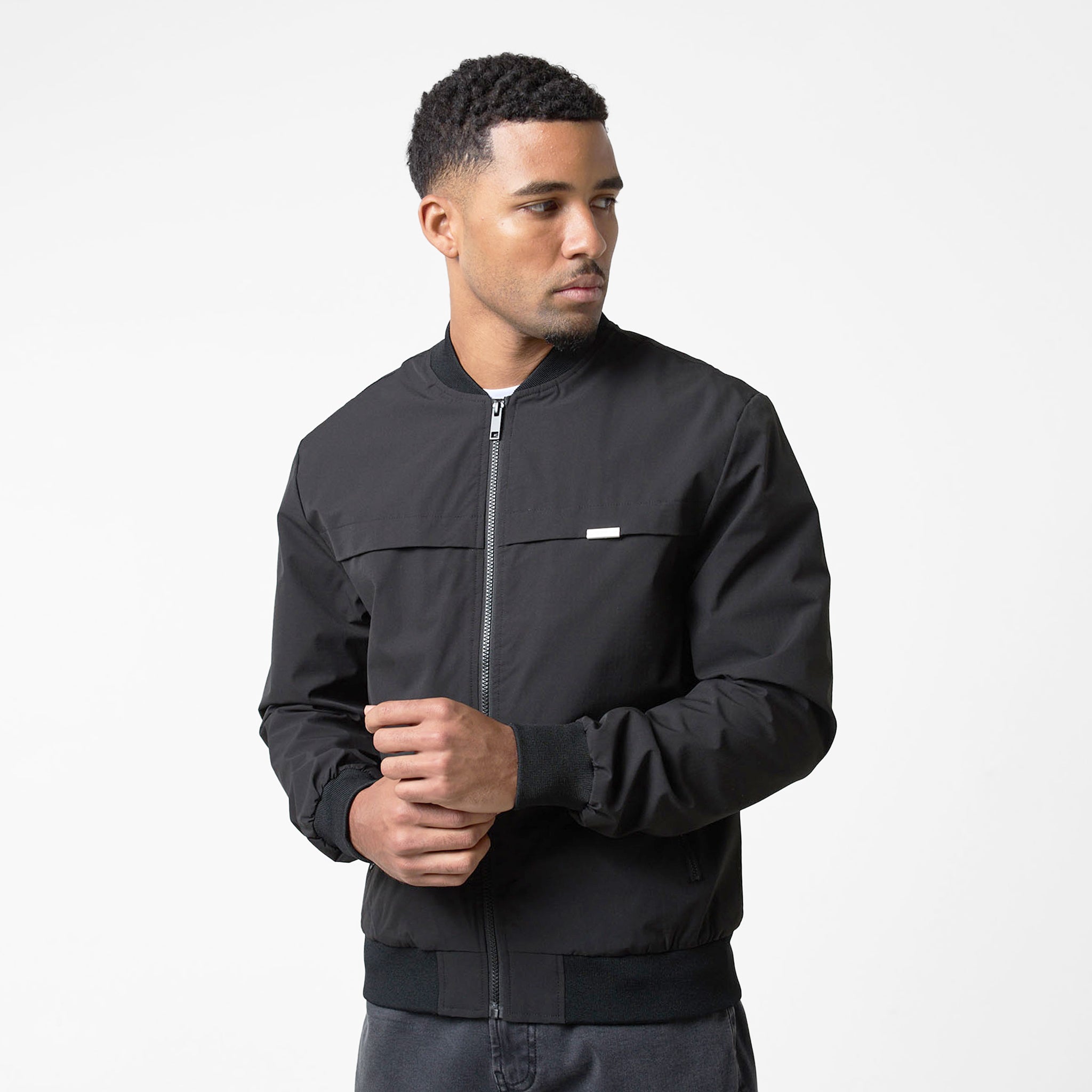 Men's Ripstop Bomber Jacket - Lightweight Water-Resistant Black Jacket for Outdoor Activities & Casual Wear