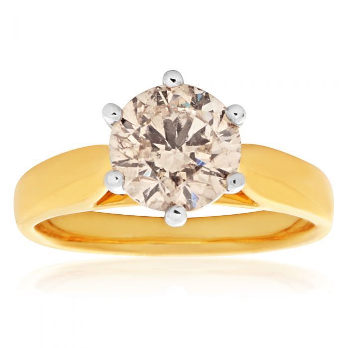 18ct Yellow Gold Solitaire Ring with 1.5 Carat Australian Diamond - Elegant Engagement & Wedding Ring for Women - Perfect for Proposals, Anniversaries & Special Occasions