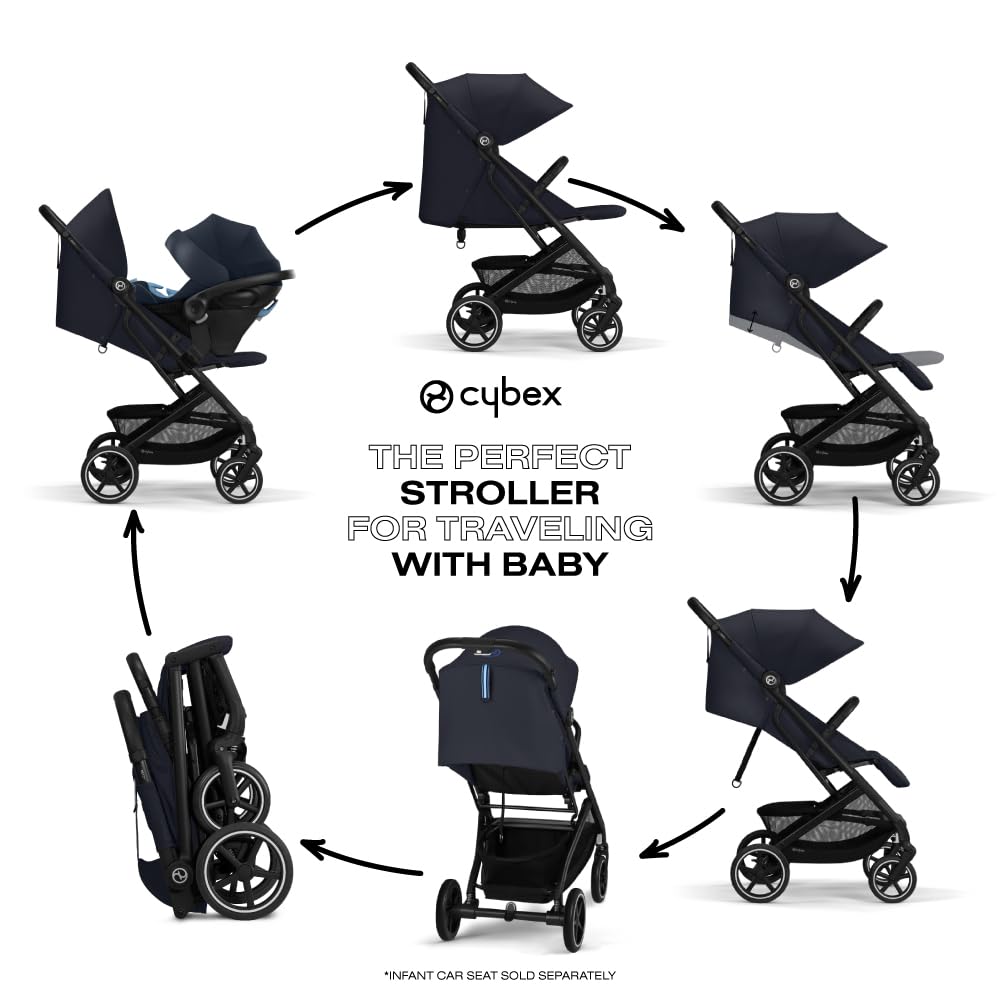CYBEX Beezy 2 Compact Lightweight Travel Stroller for Infants & Toddlers - Dark Blue | Compatible with CYBEX Car Seats | Perfect for Air Travel, Shopping & City Walks