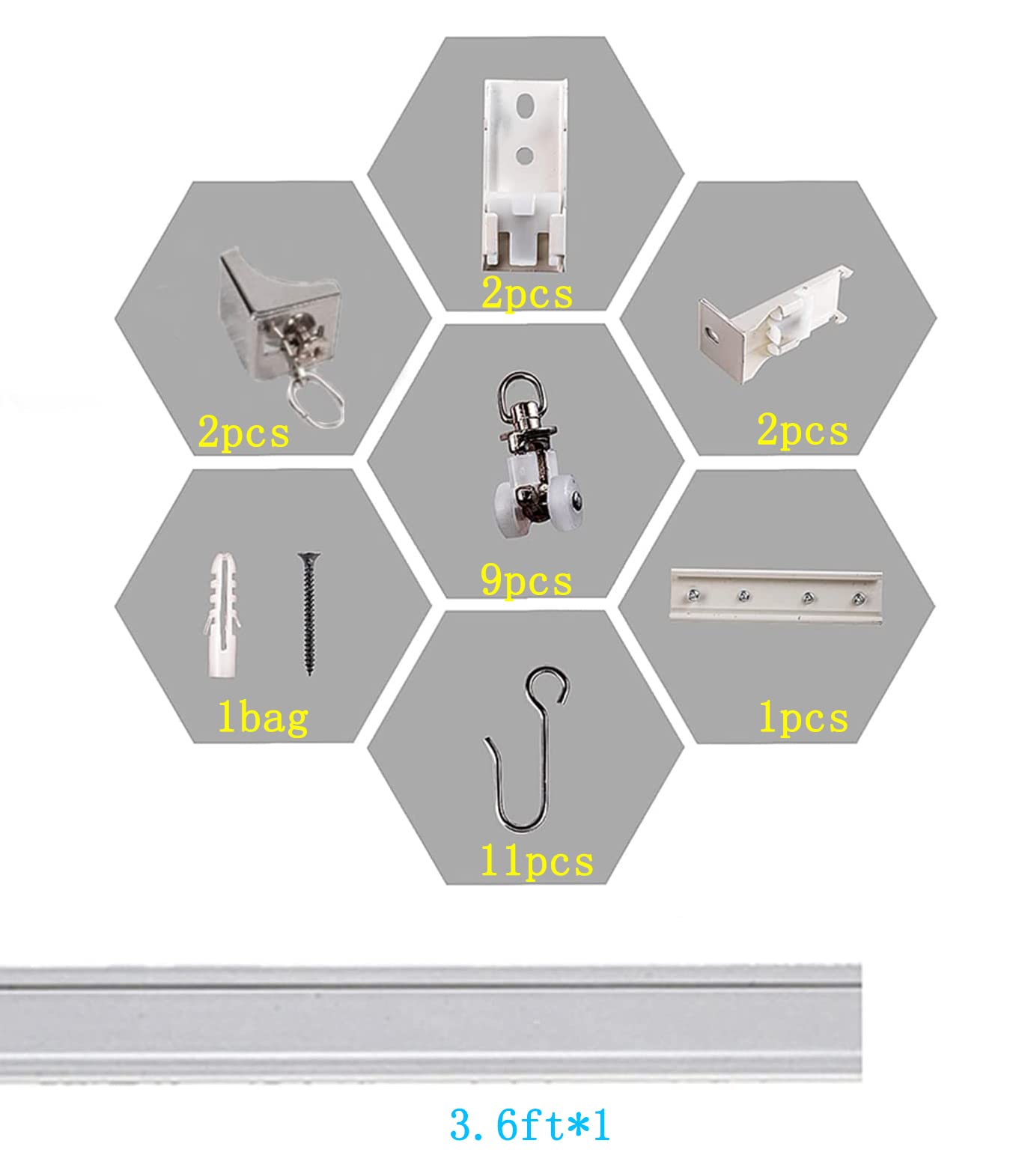 3.6ft Upgraded Aluminum Curtain Track - Extension Rod for Ceiling & Wall Mount | Perfect for Living Room, Picture Windows & Room Dividers with Runners & Hooks (White) | Ideal for Home Decor, Office Partitions & Window Treatments