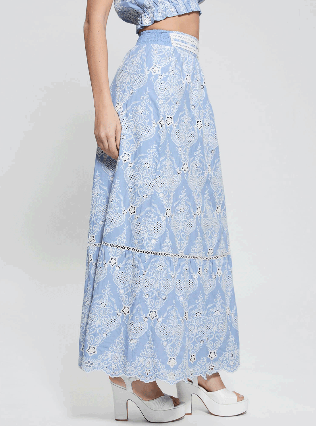 Blue Frida Embroidered Maxi Skirt - Bohemian Floral Print Long Skirt for Women | Perfect for Beach, Festival & Summer Outfits