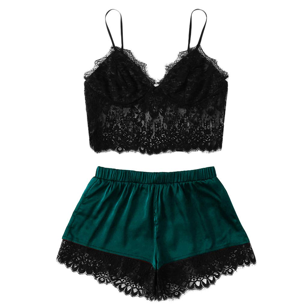 MOOKO Women's Satin Pajama Set - Comfortable V-Neck Cami & Shorts Sleepwear, Soft Nightwear for Lounge & Bedtime (Black) - Perfect for Relaxing at Home, Sleepovers, and Romantic Evenings