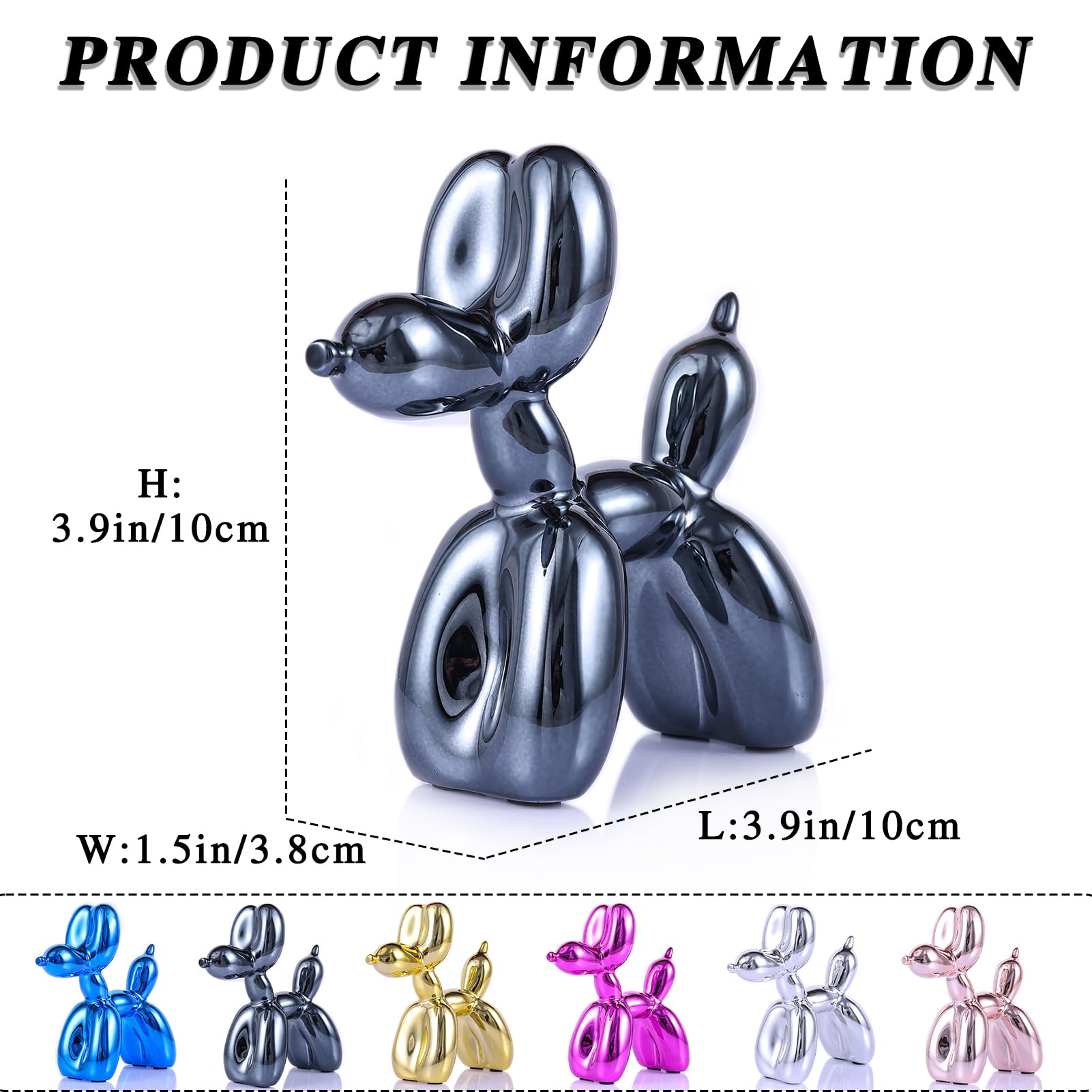 Black Balloon Dog Sculpture - Modern Gold Balloon Animal Decor for Preppy Room, Shelf, Desk & Office - Cute Home Decor Statue for Bedroom, Living Room & Workspace