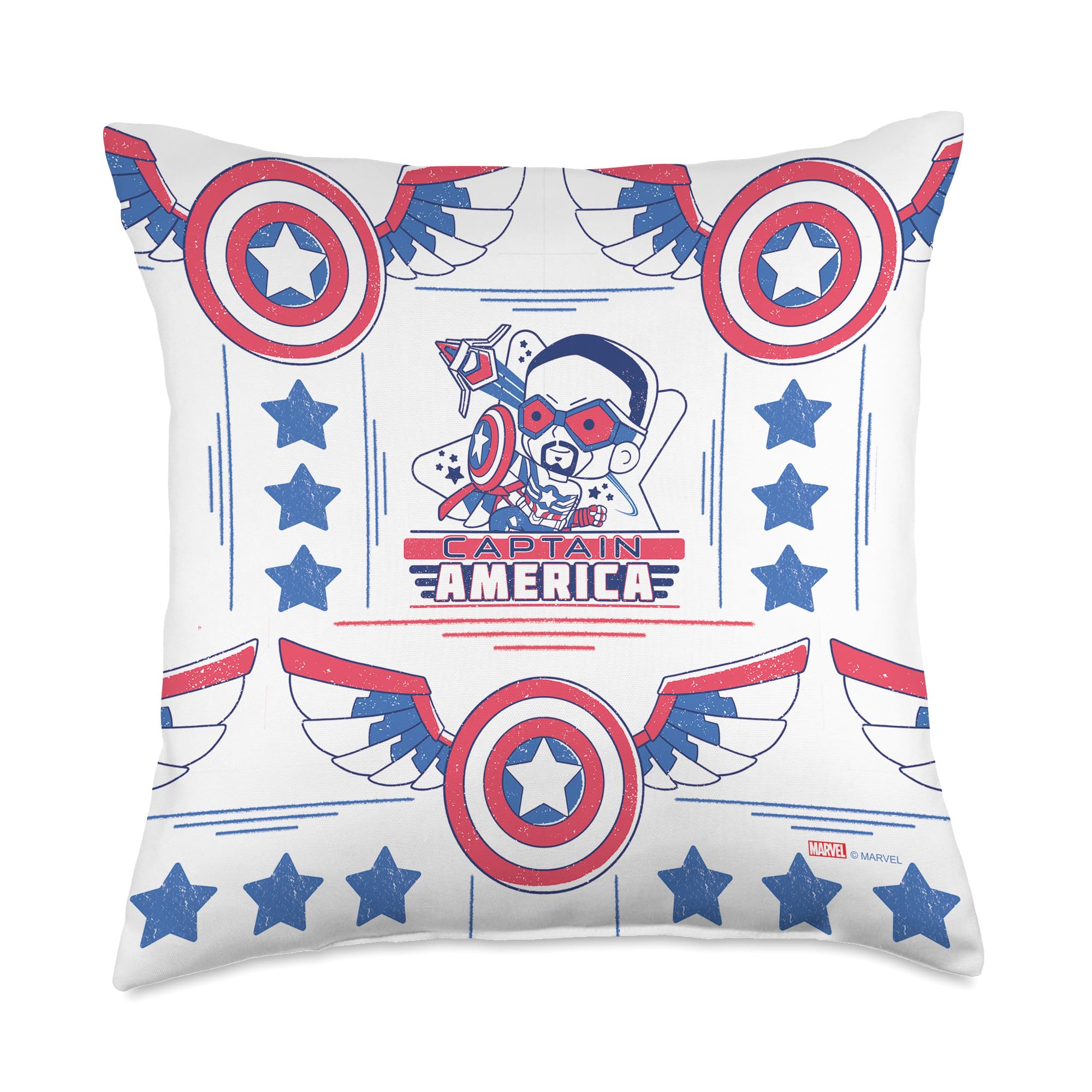Marvel Avengers Cartoon Sam Wilson Captain America Throw Pillow - Soft Decorative Cushion for Sofa, Bed, Office & Superhero Fan Gifts