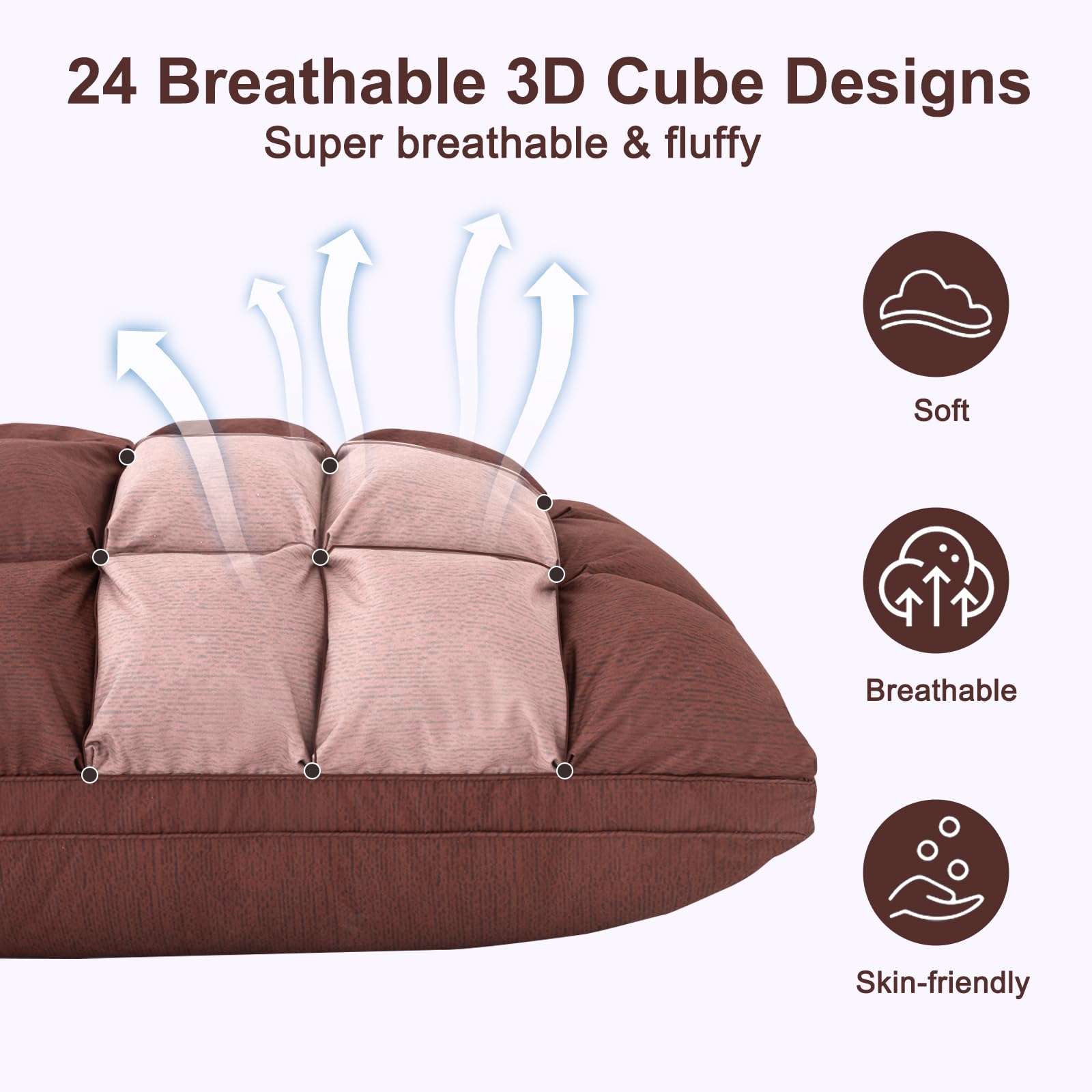 YOUR MOON Soft Standard Bed Pillows for Sleeping - Fluffy Down Alternative Pillow with Luxury Hotel Gel Support - Ideal for Side Sleepers (Brown) - Perfect for Home, Hotel, and Travel Use