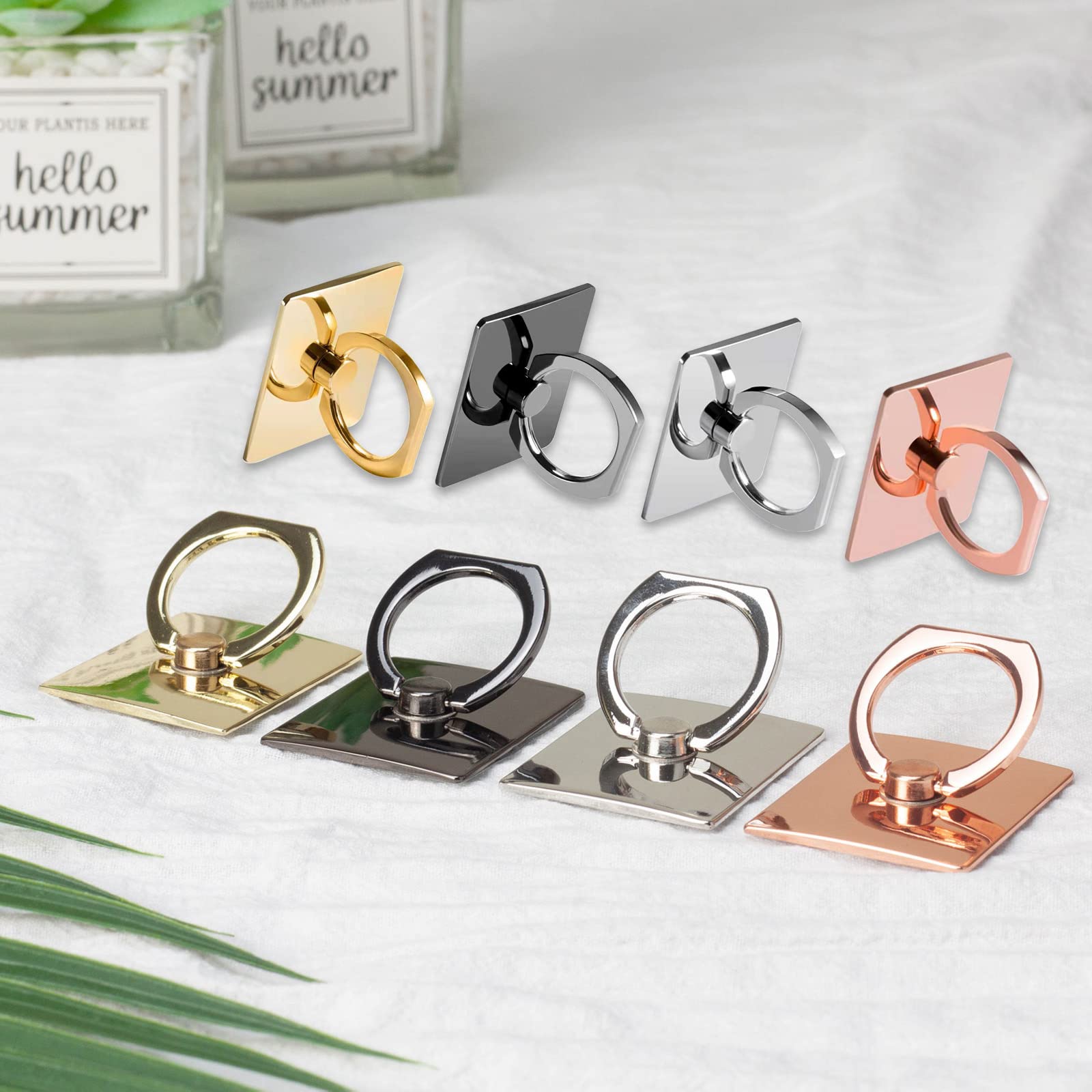 2 Pack Square Sparkling Phone Ring Holder Stand - 360° Rotating & 180° Adjustable Finger Ring Kickstand with Polished Metal Grip (Silver) | Perfect for Hands-Free Viewing, Selfies, and Secure Phone Handling
