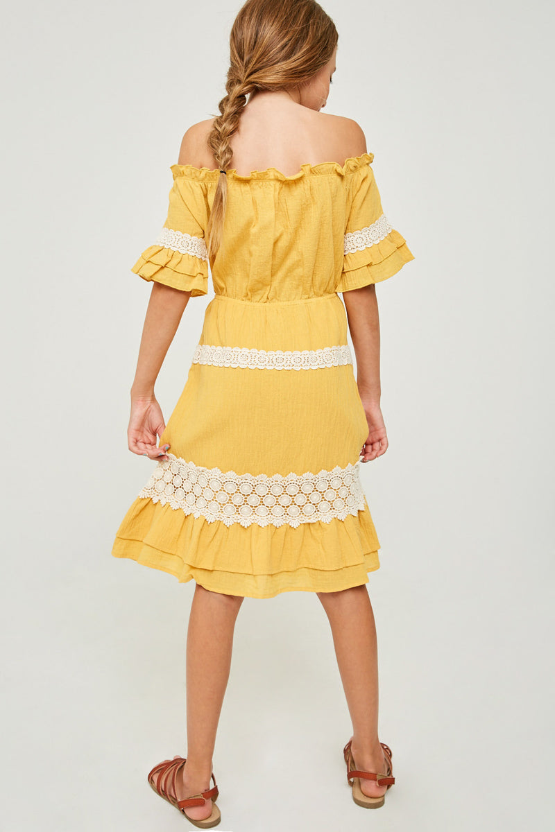 Elegant Off Shoulder Ruffled Lace Midi Dress for Women - Summer Beach Party, Date Night & Wedding Guest Outfit