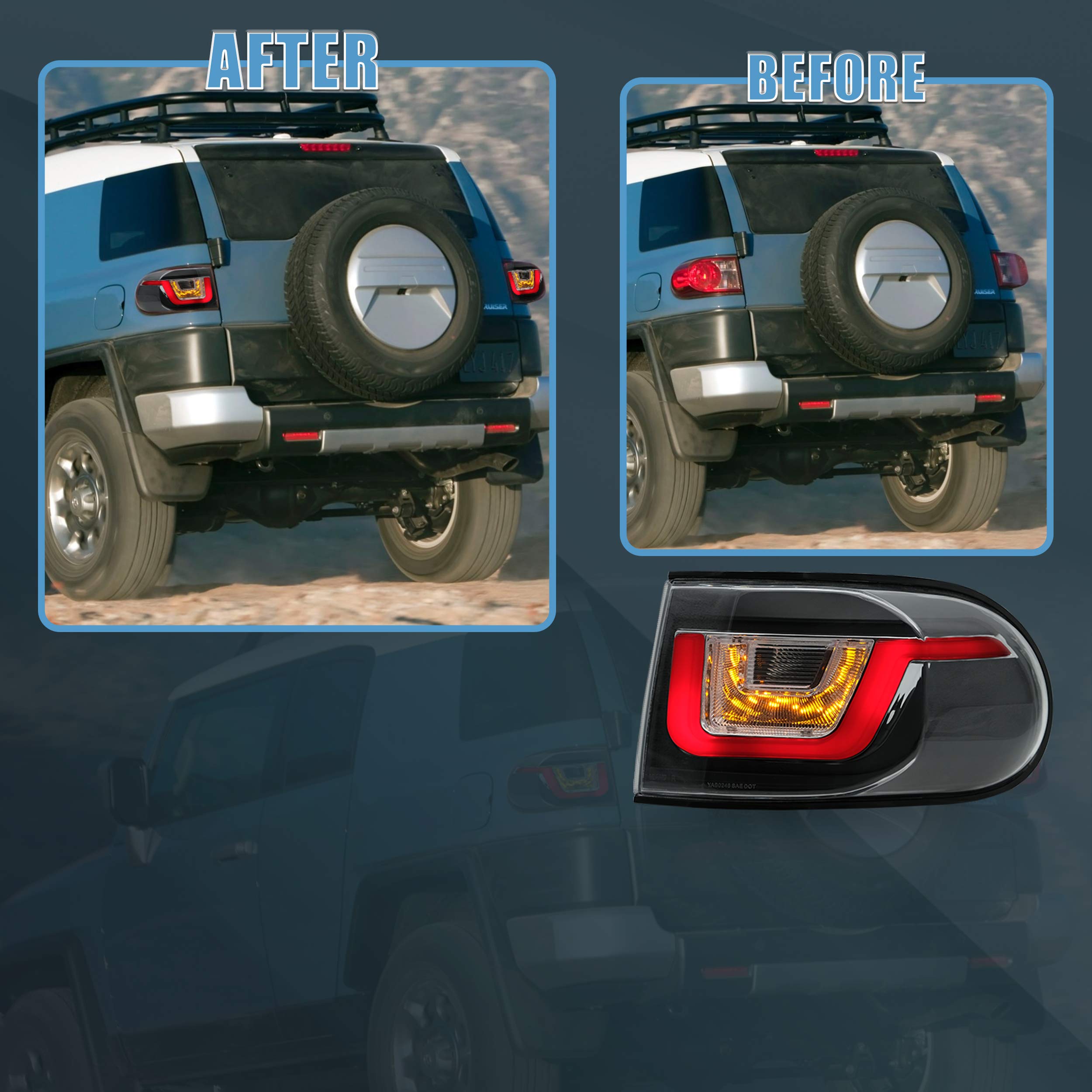 VLAND LED Tail Lights for 2007-2014 Toyota FJ Cruiser XJ10 - Clear Lens, Bright & Durable Replacement - Perfect for Off-Roading & Night Driving