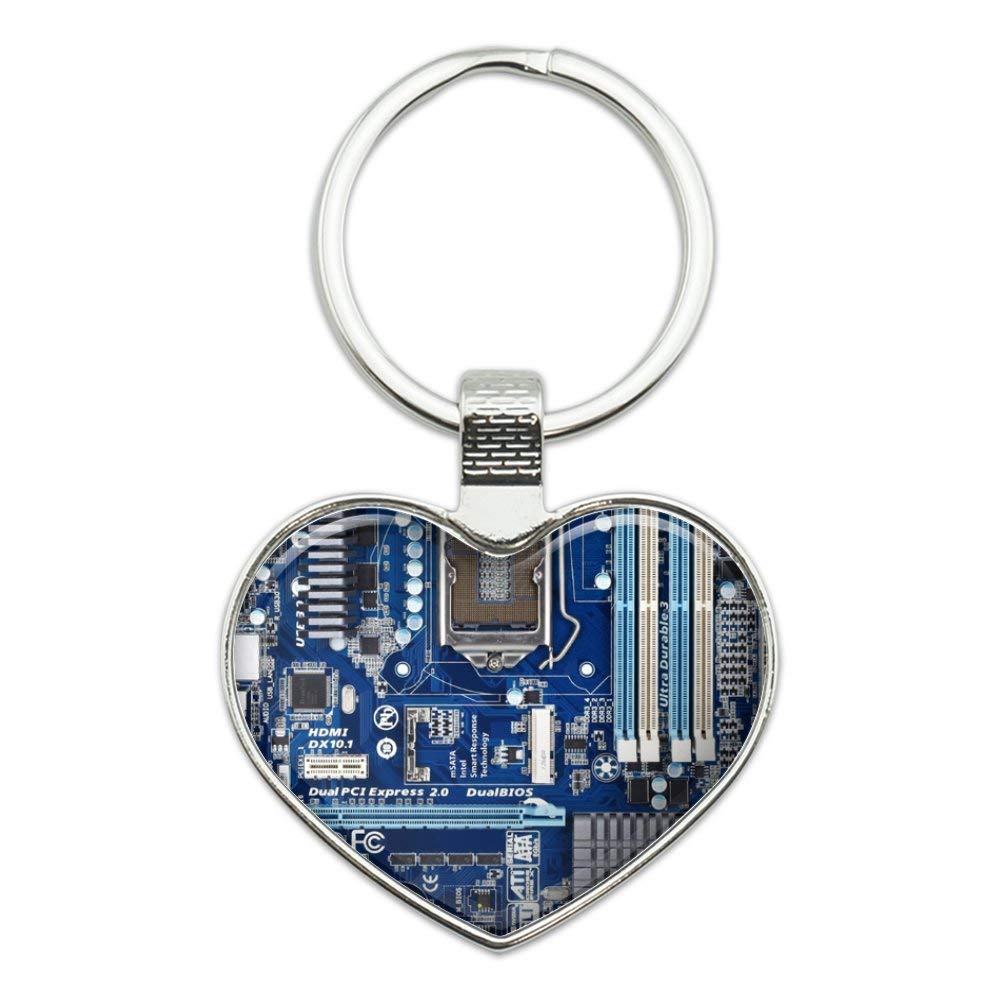 Blue Computer Motherboard CPU Heart Love Metal Keychain - Perfect Gift for Tech Lovers & Computer Enthusiasts (Ideal for Key Rings, Backpacks, and Tech-Themed Accessories)