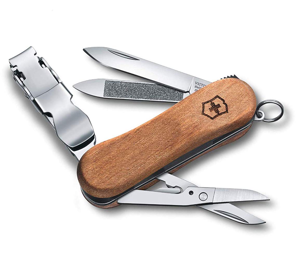 Victorinox Wooden Nail Clippers 580 - 6-in-1 Multi-Function Nail Care Set with Blade, Sharp Nail Clipper, Nail File & Cleaner (Walnut Wood) - Perfect for Travel, Home & Grooming Kits