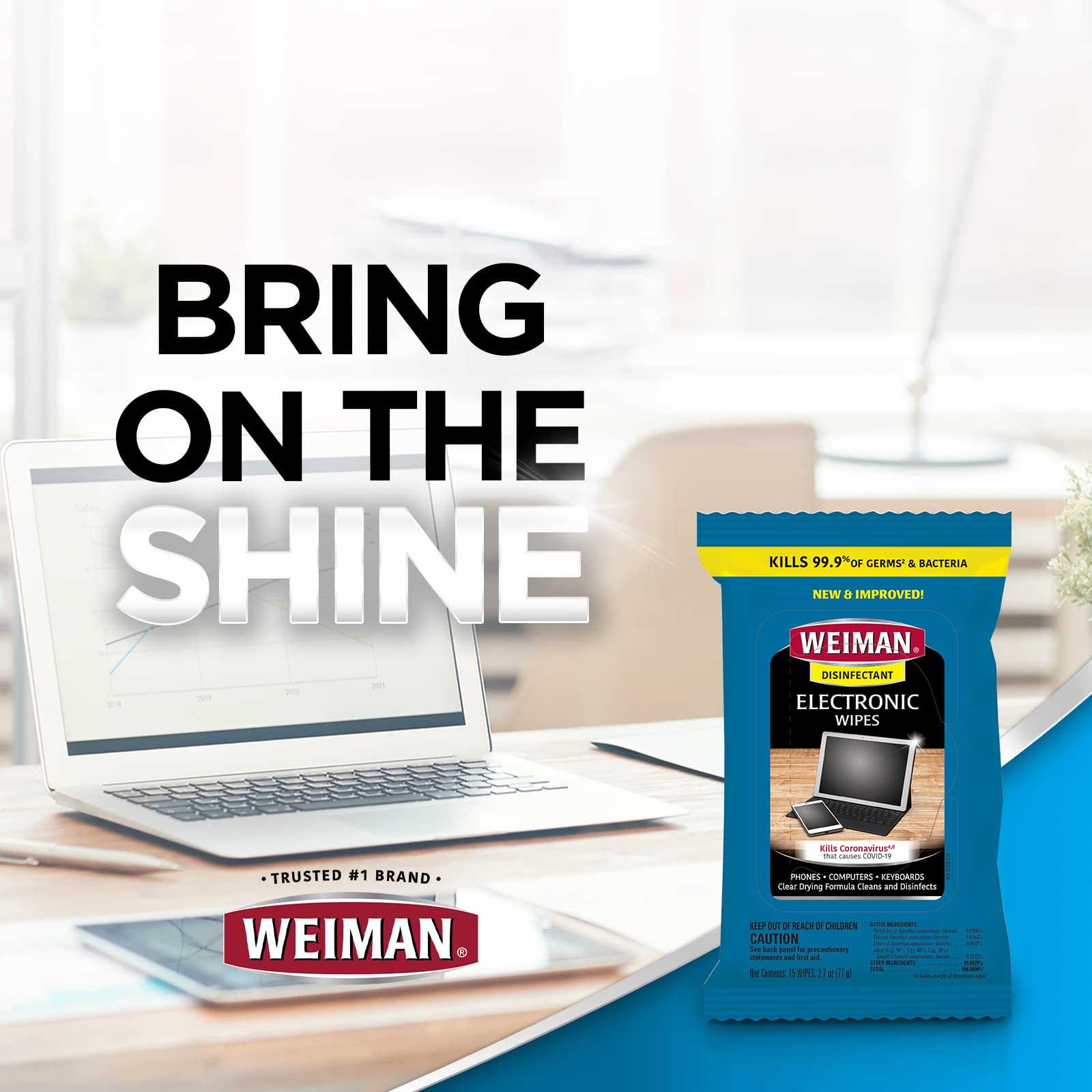 Weiman Disinfecting Electronic Wipes - Safe Cleaning for Screens, Laptops, Computers, TVs & Electronics | Antibacterial Tech Cleaning Wipes for Home, Office & School Use