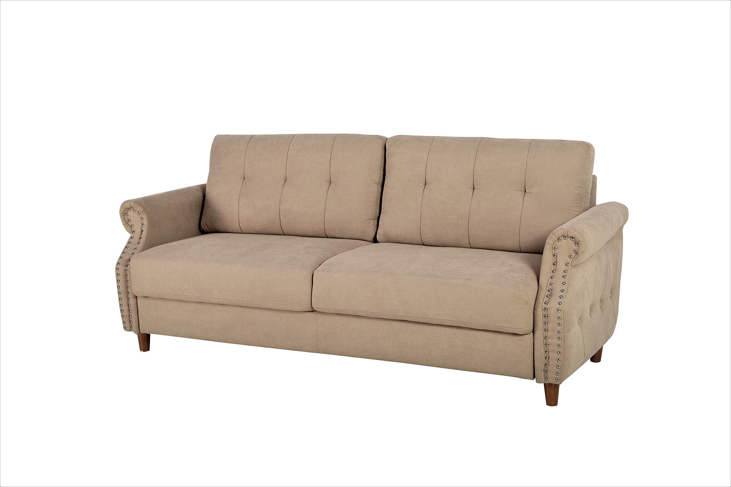 Briscoe Ultra Modern Upholstered Button Tufted Loveseat with Rolled Arms - Coffee Brown Sofa for Living Room | Perfect for Small Spaces, Apartments & Cozy Home Decor
