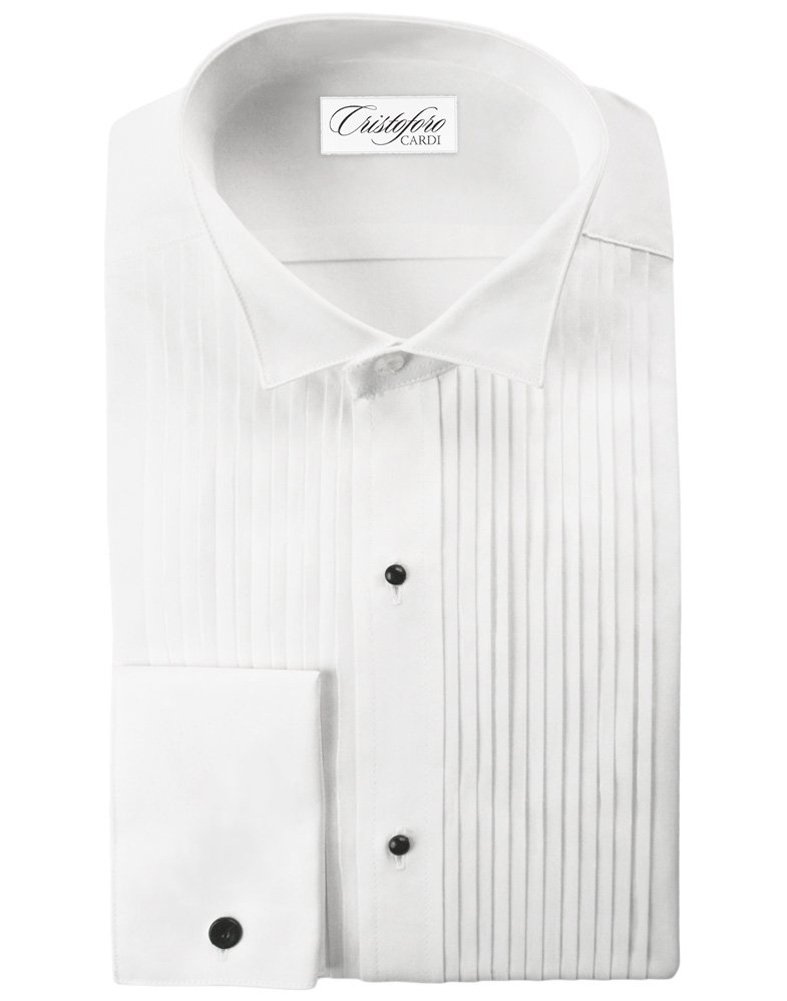 Cardi Men's 100% Cotton Wing Collar Tuxedo Shirt - Premium Formal Dress Shirt with 1/4 Inch Pleat - Size 15.5 32/33 - Classic White for Weddings, Black Tie Events & Evening Occasions