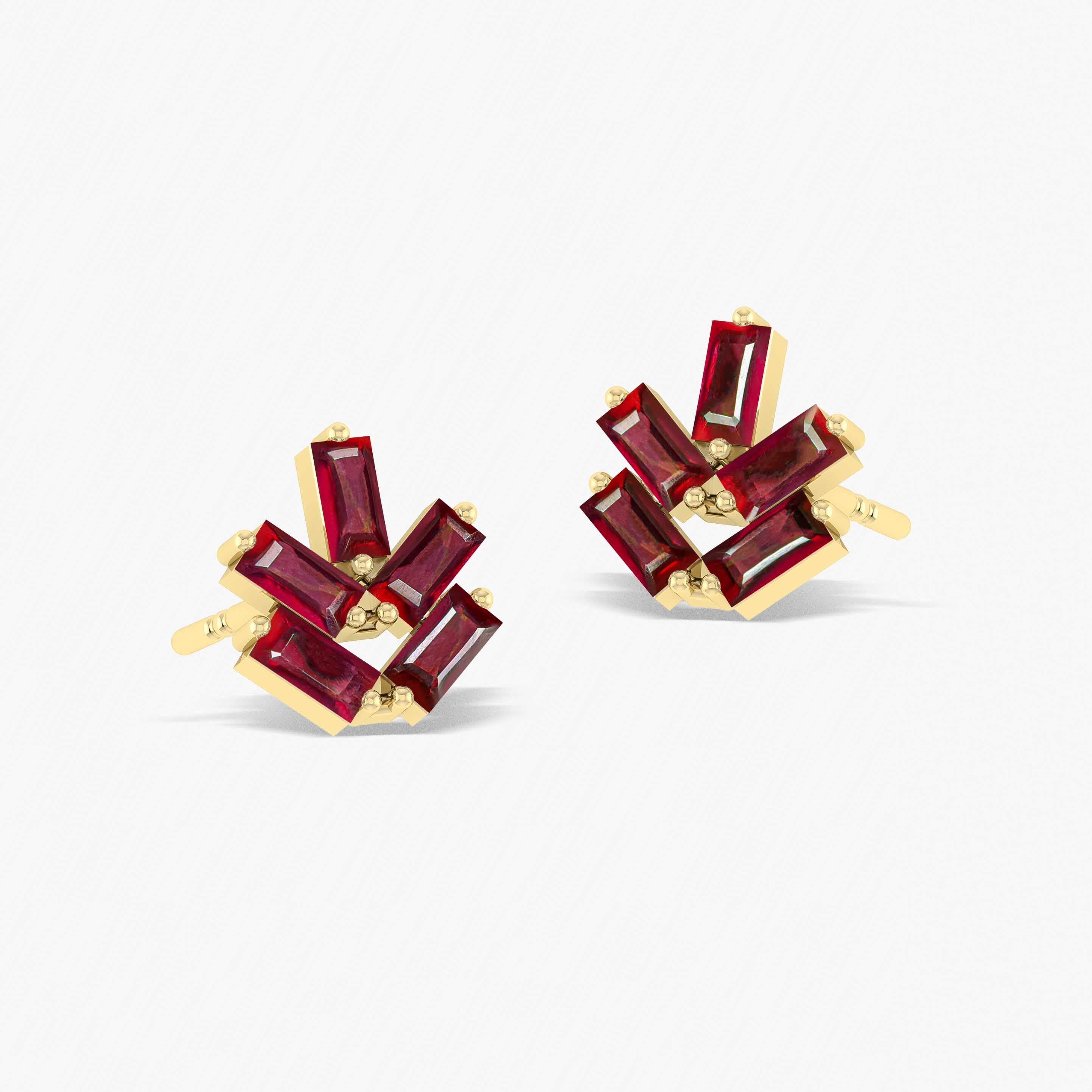 Natural Ruby Leaf Stud Earrings - Baguette Cut Gemstone Jewelry for Women - Perfect for Everyday Wear, Parties & Special Occasions