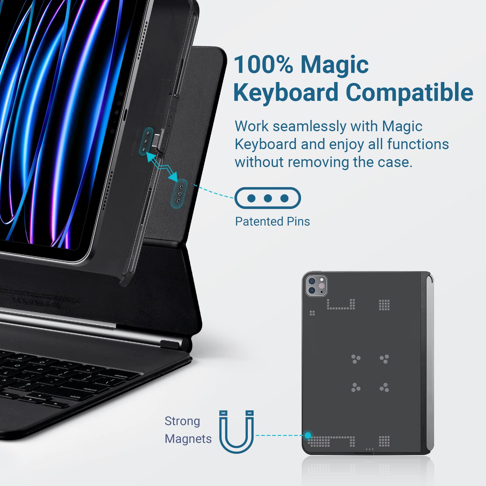 PITAKA Magnetic Wireless Charging Case for iPad Pro 12.9 (2021/2022) - 1500D Aramid Fiber Protective Cover Compatible with Magic Keyboard & Apple Pencil 2 Charging | Slim Durable Black/Grey Design for Work, Travel & Home Use