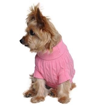 Combed Cotton Cable Knit Dog Sweater - Candy Pink | Warm & Cozy Winter Pet Apparel for Small & Medium Dogs - Perfect for Outdoor Walks & Holiday Photos