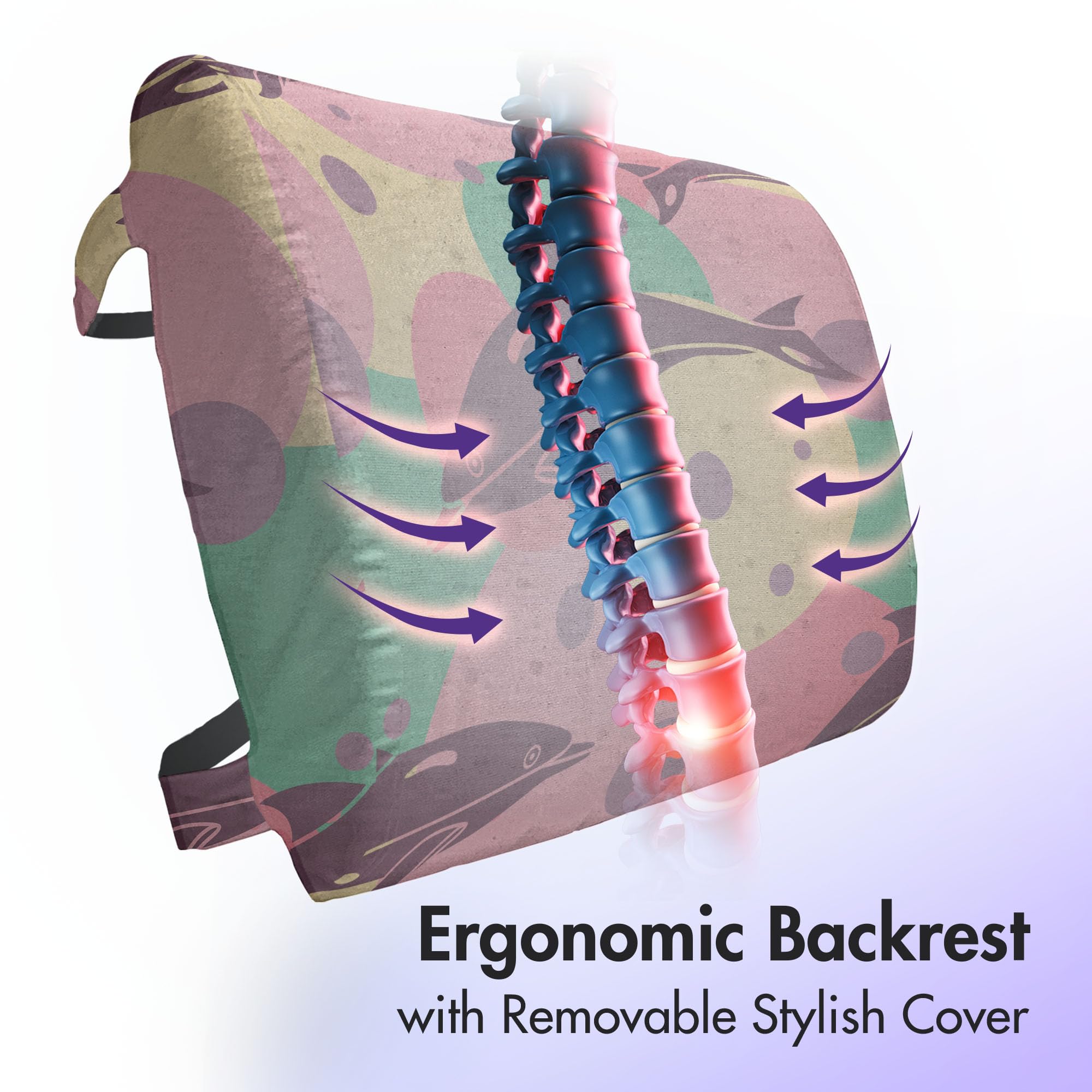 Ambesonne Aquatic Lumbar Support Pillow with Dolphin Underwater Design - High Density Foam for Office Chair & Car Seat (14x13 Inches, Jade Green) - Perfect for Back Pain Relief at Work or Long Drives