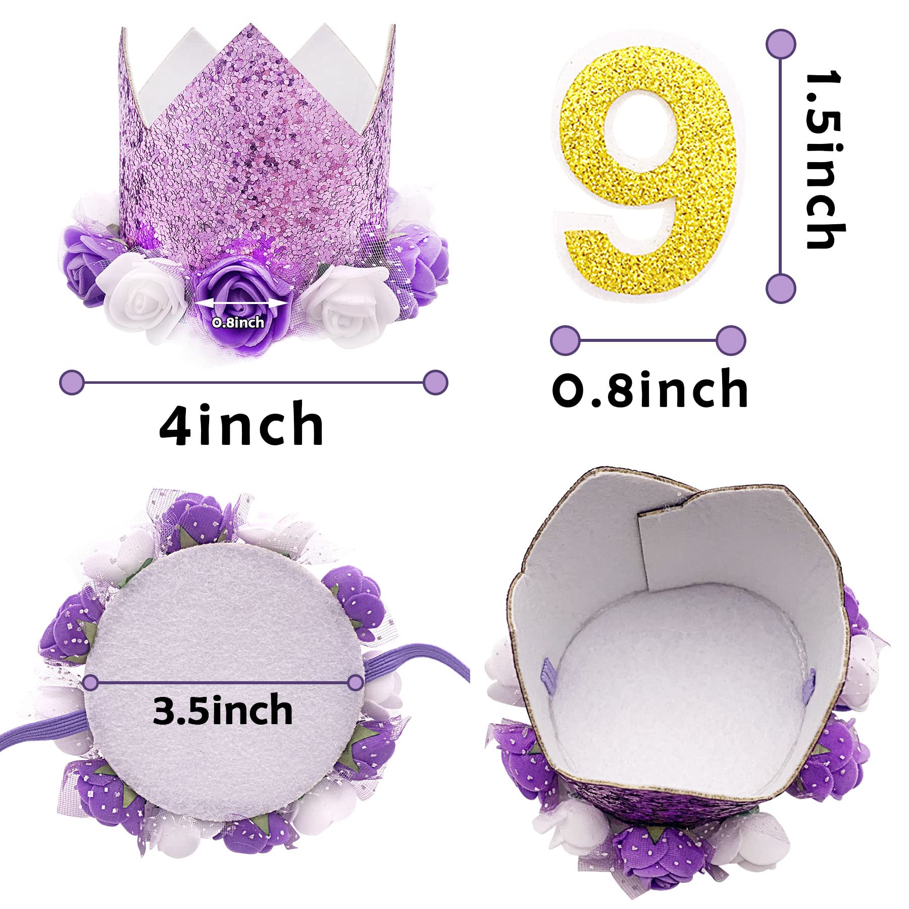 Purple Crown Dog Birthday Party Hat for Pets - Reusable Cat & Kitten Headband with 0-9 Number Charms - Pet Costume Accessories for Birthday Celebrations, Photo Shoots & Dress-Up Parties