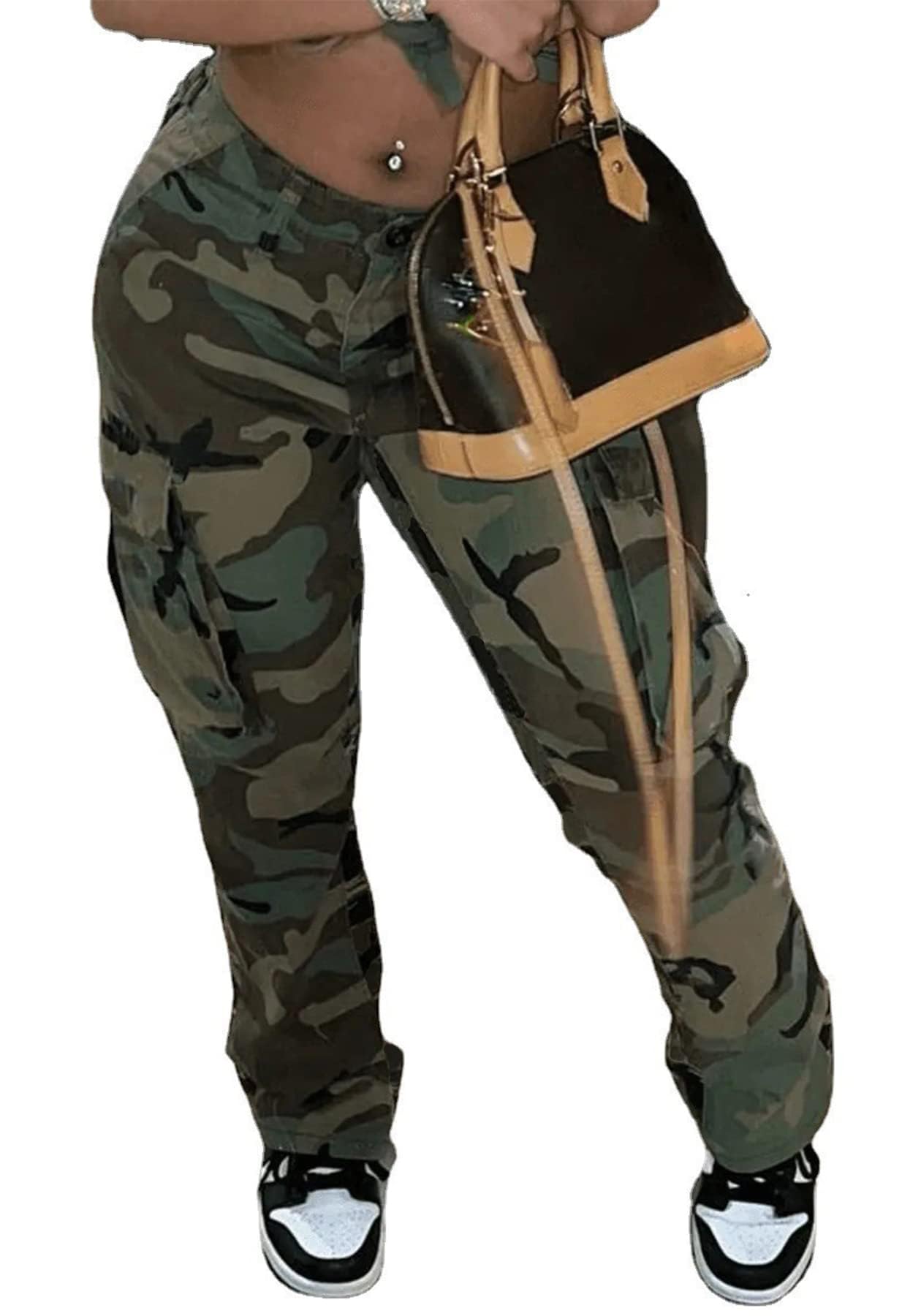 Vakkest Women's Oversized Camo Cargo Jogger Pants - Workout Sweatpants with Pockets | Army Fatigue Camouflage Design for Casual Wear, Gym & Outdoor Activities